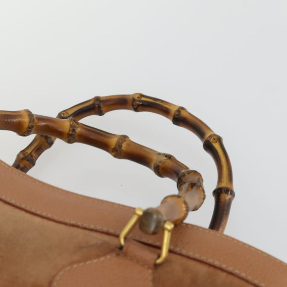 GUCCI Bamboo Hand Bag Suede Leather Brown Gold Auth 166728