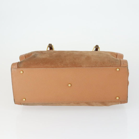GUCCI Bamboo Hand Bag Suede Leather Brown Gold Auth 166728