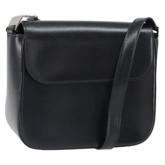 GUCCI Shoulder Bag Leather Black Silver Auth 166730