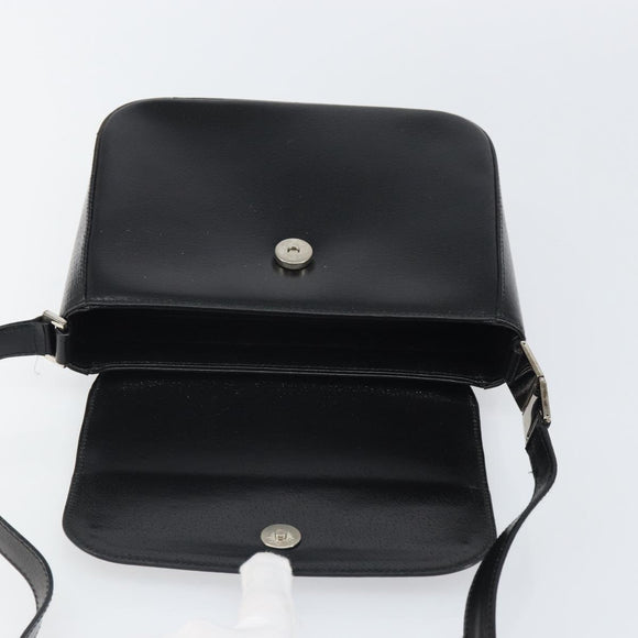 GUCCI Shoulder Bag Leather Black Silver Auth 166730