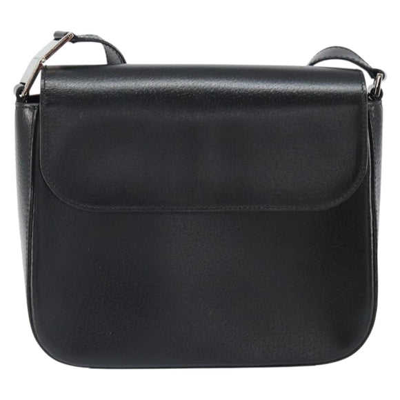 GUCCI Shoulder Bag Leather Black Silver Auth 166730