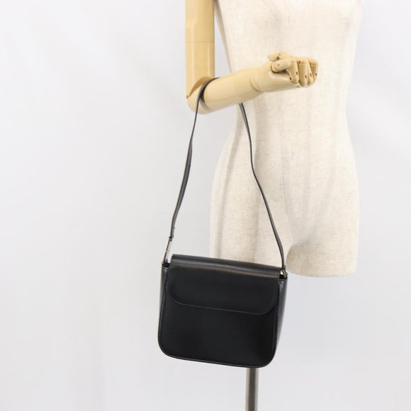 GUCCI Shoulder Bag Leather Black Silver Auth 166730
