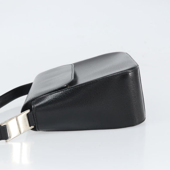 GUCCI Shoulder Bag Leather Black Silver Auth 166730