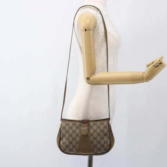 GUCCI GG Supreme Web Sherry Line Bag PVC Beige Gold 116 02 02 Auth 166731