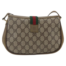 GUCCI GG Supreme Web Sherry Line Bag PVC Beige Gold 116 02 02 Auth 166731 - 0