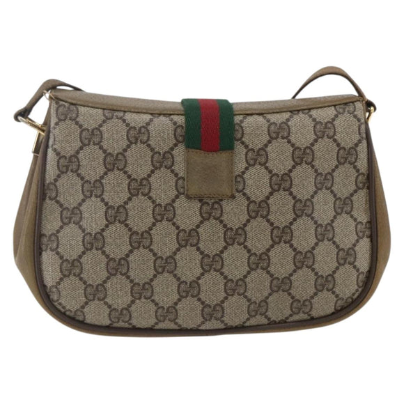 GUCCI GG Supreme Web Sherry Line Bag PVC Beige Gold 116 02 02 Auth 166731