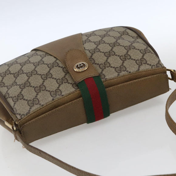 GUCCI GG Supreme Web Sherry Line Bag PVC Beige Gold 116 02 02 Auth 166731