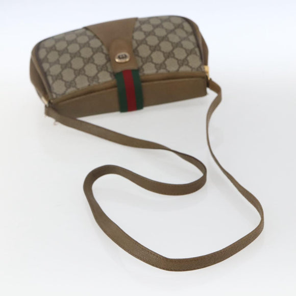 GUCCI GG Supreme Web Sherry Line Bag PVC Beige Gold 116 02 02 Auth 166731