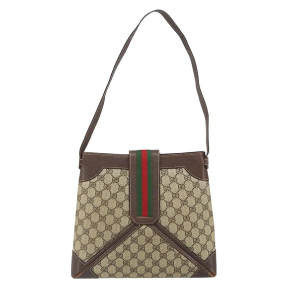 GUCCI GG Supreme Web Sherry Line Shoulder Bag PVC Beige Gold 201446 Auth 166734