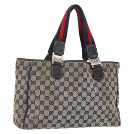 GUCCI GG Canvas Sherry Line Tote Bag Navy Red 145758 Auth 166735