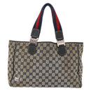 GUCCI GG Canvas Sherry Line Tote Bag Navy Red 145758 Auth 166735-13
