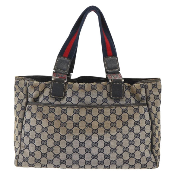 GUCCI GG Canvas Sherry Line Tote Bag Navy Red 145758 Auth 166735