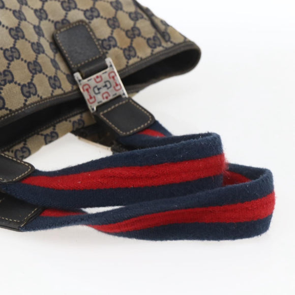 GUCCI GG Canvas Sherry Line Tote Bag Navy Red 145758 Auth 166735