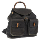 GUCCI Bamboo Backpack Leather Black Gold 003 2058 0016 Auth 166739-1