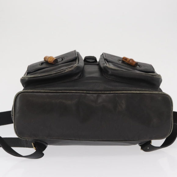 GUCCI Bamboo Backpack Leather Black Gold 003 2058 0016 Auth 166739