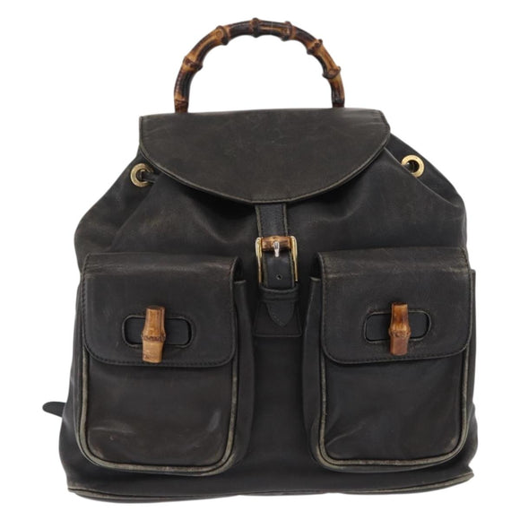 GUCCI Bamboo Backpack Leather Black Gold 003 2058 0016 Auth 166739