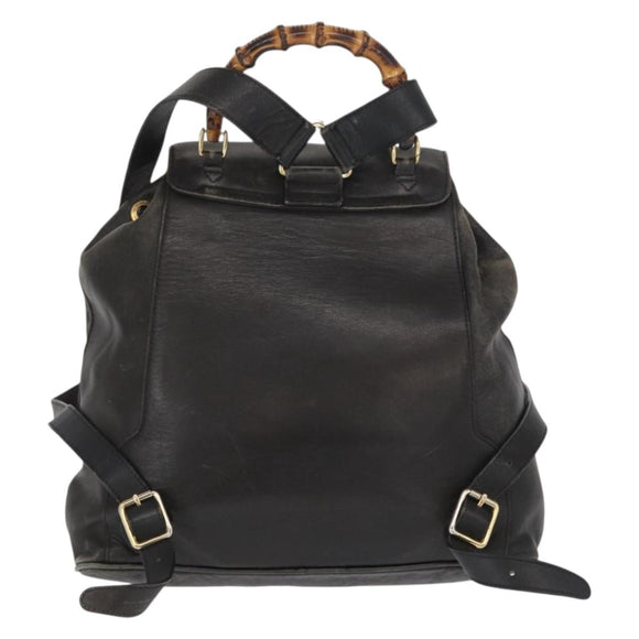 GUCCI Bamboo Backpack Leather Black Gold 003 2058 0016 Auth 166739