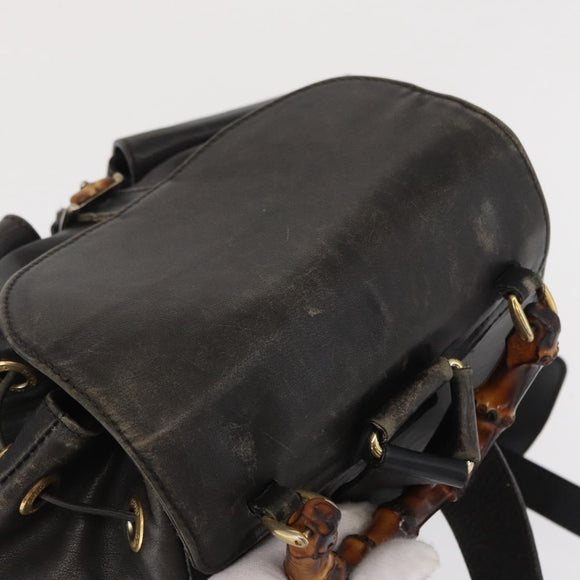 GUCCI Bamboo Backpack Leather Black Gold 003 2058 0016 Auth 166739