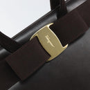Salvatore Ferragamo Vala Hand Bag Leather Brown Gold Auth 166743-10