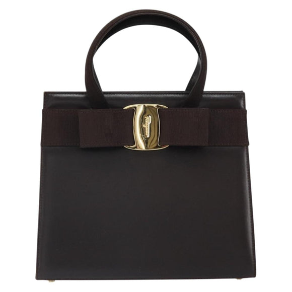 Salvatore Ferragamo Vala Hand Bag Leather Brown Gold Auth 166743
