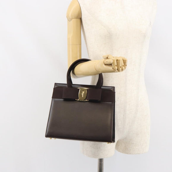Salvatore Ferragamo Vala Hand Bag Leather Brown Gold Auth 166743