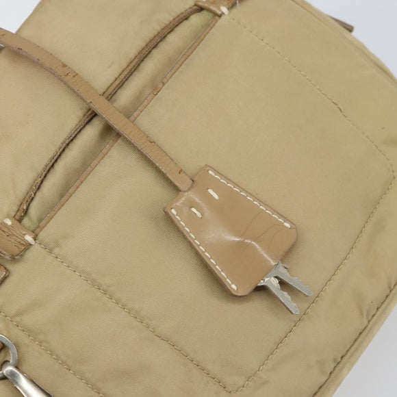 PRADA Hand Bag Nylon Beige Silver Auth 166752