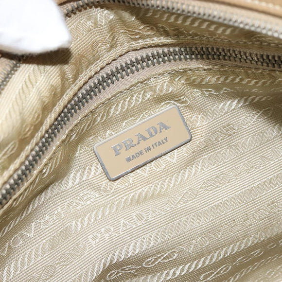 PRADA Handtasche Nylon Beige Silber Auth 166752