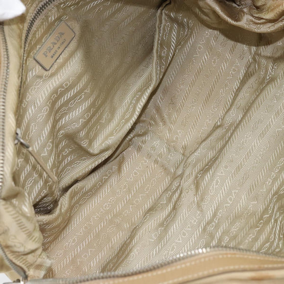 PRADA Hand Bag Nylon Beige Silver Auth 166752