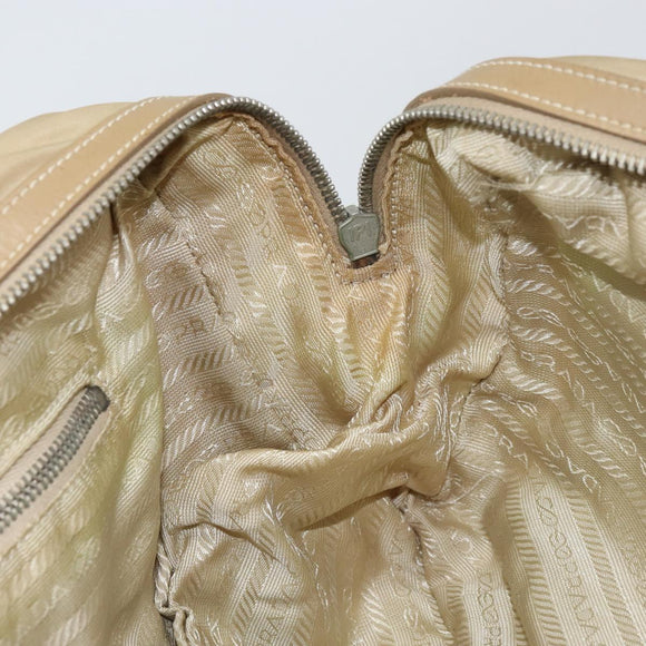 PRADA Handtasche Nylon Beige Silber Auth 166752