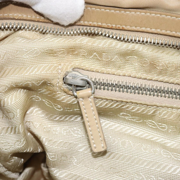 PRADA Handtasche Nylon Beige Silber Auth 166752