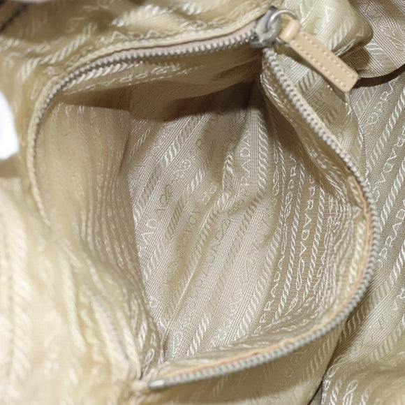PRADA Hand Bag Nylon Beige Silver Auth 166752
