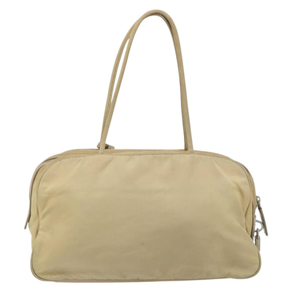 PRADA Handtasche Nylon Beige Silber Auth 166752