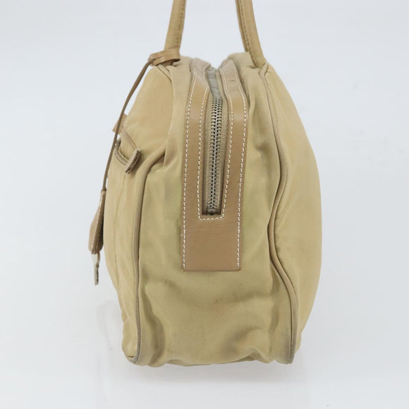 PRADA Handtasche Nylon Beige Silber Auth 166752