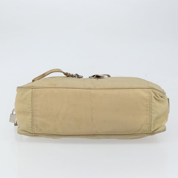 PRADA Handtasche Nylon Beige Silber Auth 166752