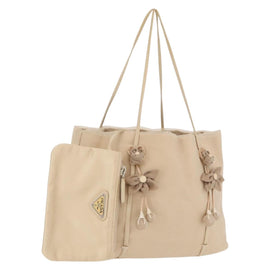 PRADA Hand Bag Satin Beige Auth 166753