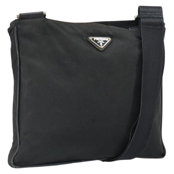 PRADA Shoulder Bag Nylon Black Silver Auth 166754