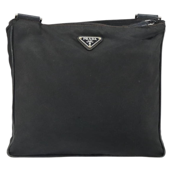 PRADA Shoulder Bag Nylon Black Silver Auth 166754