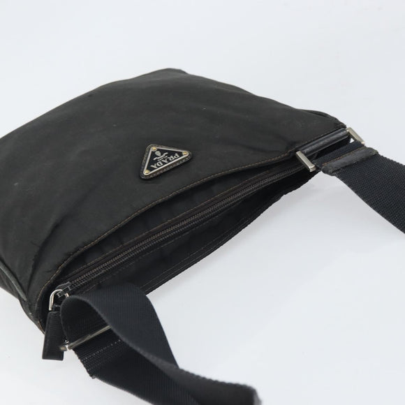 PRADA Shoulder Bag Nylon Black Silver Auth 166754