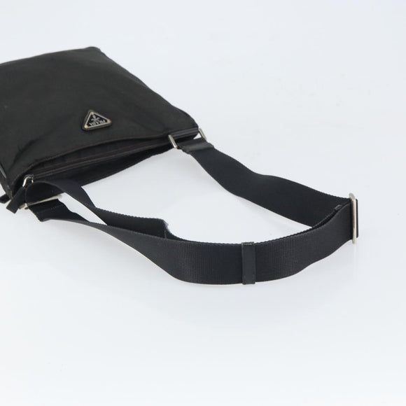 PRADA Shoulder Bag Nylon Black Silver Auth 166754