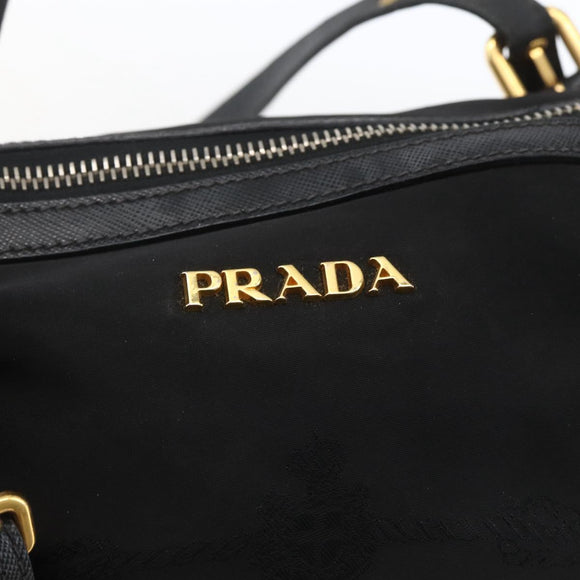 PRADA Tote Bag Nylon Black Gold Auth 166756