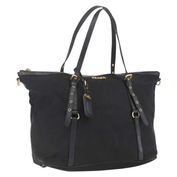 PRADA Tote Bag Nylon Black Gold Auth 166756