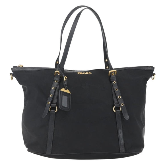 PRADA Tote Bag Nylon Black Gold Auth 166756