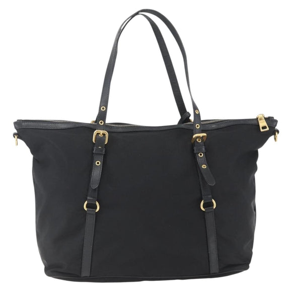 PRADA Tote Bag Nylon Black Gold Auth 166756