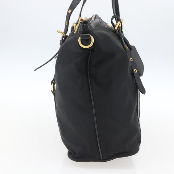 PRADA Tote Bag Nylon Black Gold Auth 166756