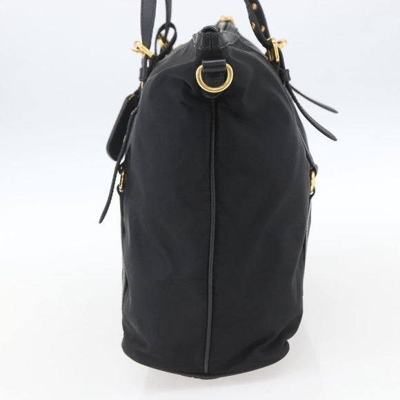 PRADA Tote Bag Nylon Black Gold Auth 166756