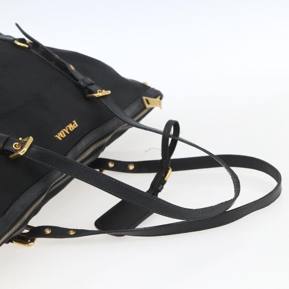 PRADA Tote Bag Nylon Black Gold Auth 166756