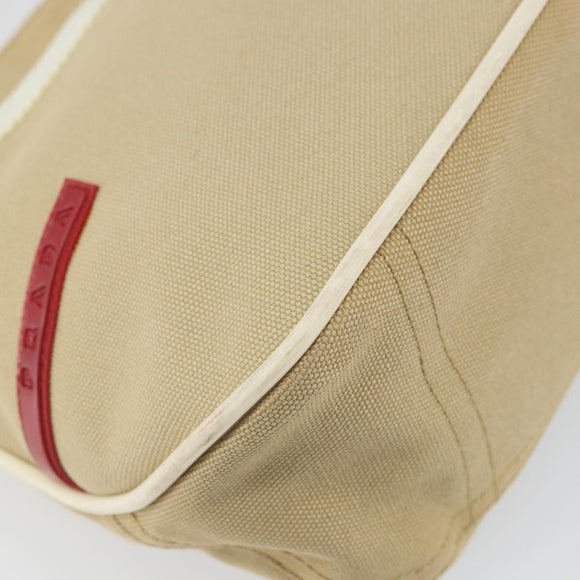PRADA Sports Shoulder Bag Canvas Beige Silver Auth 166757