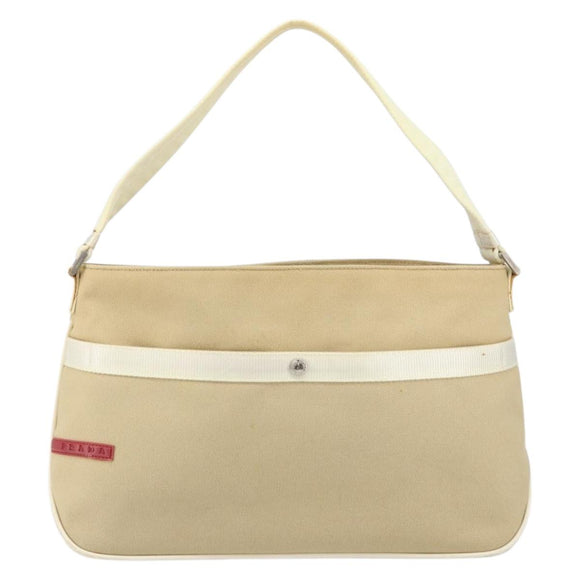 PRADA Sports Shoulder Bag Canvas Beige Silver Auth 166757