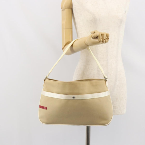PRADA Sports Shoulder Bag Canvas Beige Silver Auth 166757