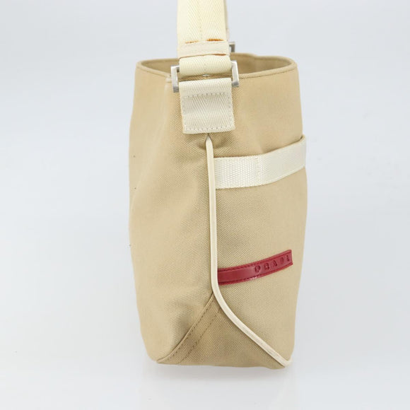 PRADA Sports Shoulder Bag Canvas Beige Silver Auth 166757